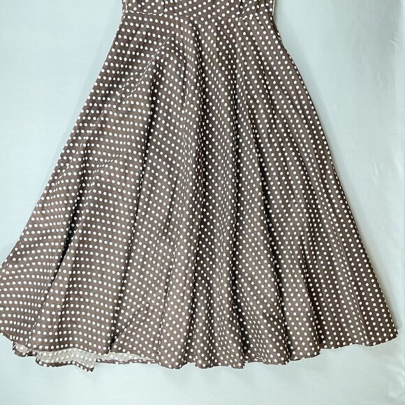 Stop Staring! Full Circle Sun Dress Women's SM Brown Polka Dot Swing Retro Vtg - Picture 14 of 14